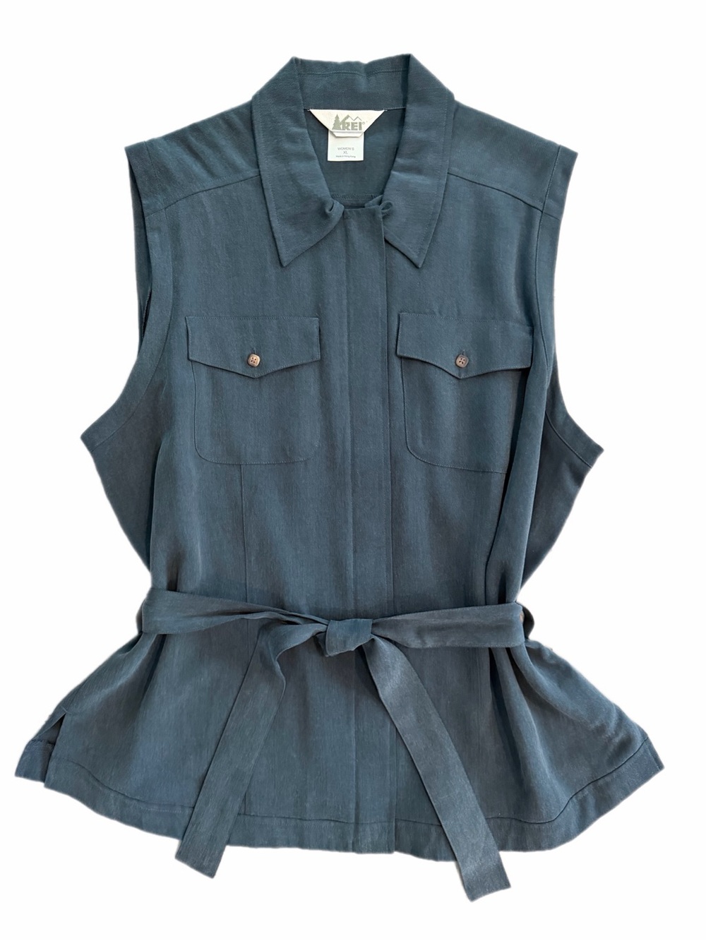 Vintage REI Women’s XL Belted Utility Vest muted Teal Green, viscose-Hong Kong